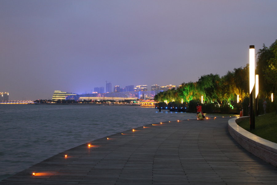 【苏州美丽的金鸡湖夜色摄影图片】苏州金鸡湖