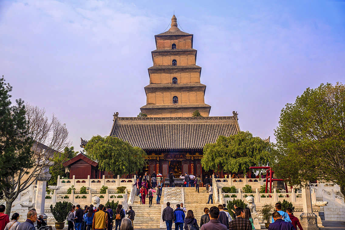 西安大雁塔效果图中式农村别墅外观小园图片