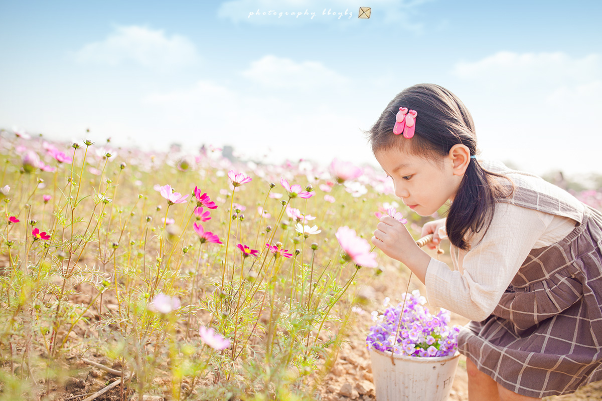 花海中可爱的小姑娘.