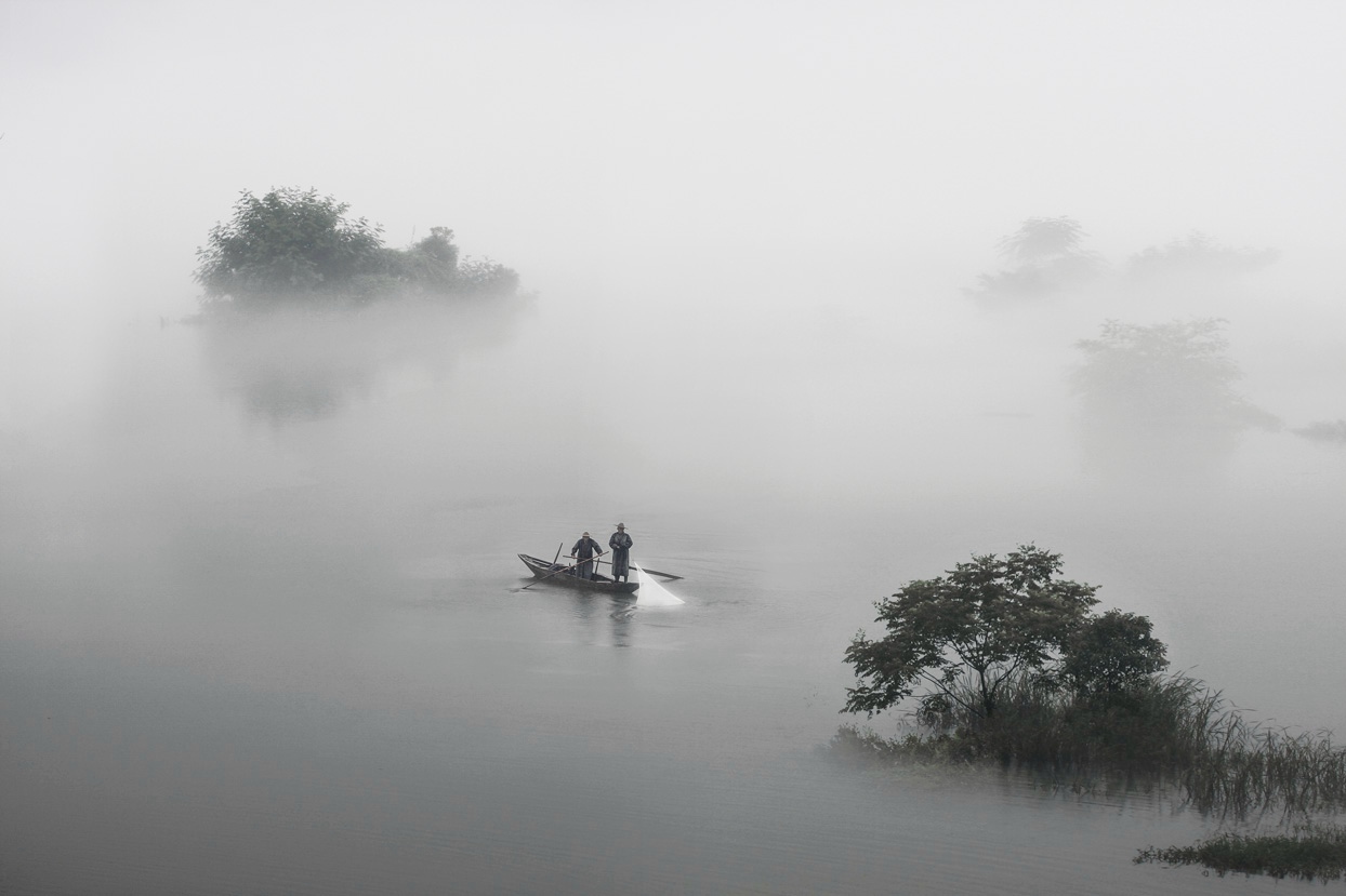 林中水上雾天