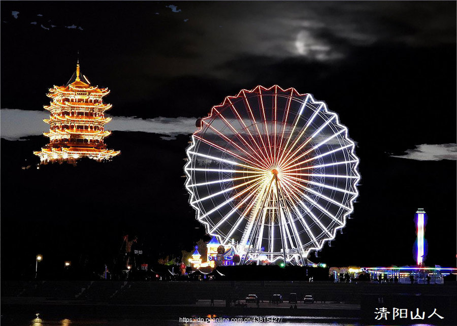 宝清县风景{东湖夜景1}清阳山人