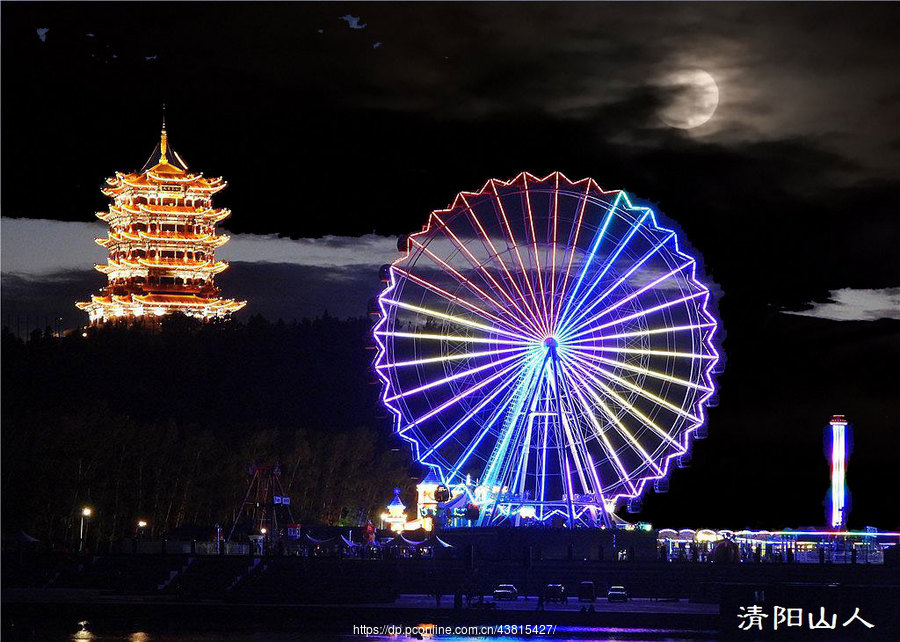 宝清县风景{东湖夜景1}清阳山人