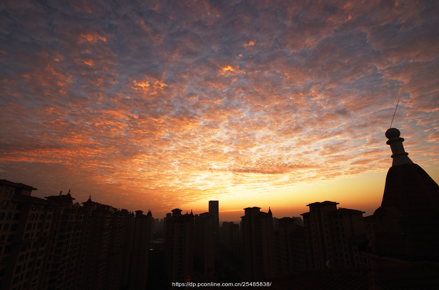 晨曦霞染楼宇情