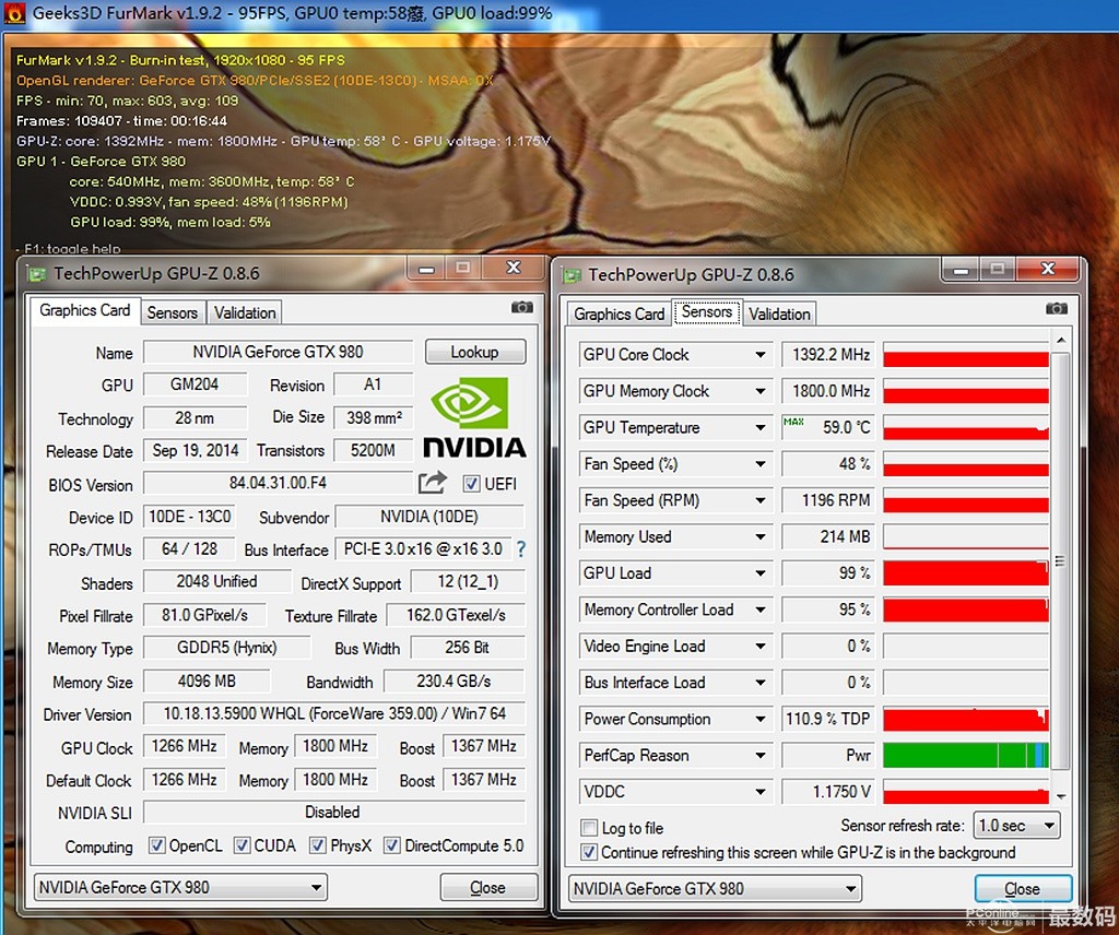 要玩就开最高特效 天湖水冷风冷混合散热gtx980主机测