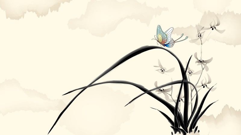 花卉水墨画高清壁纸