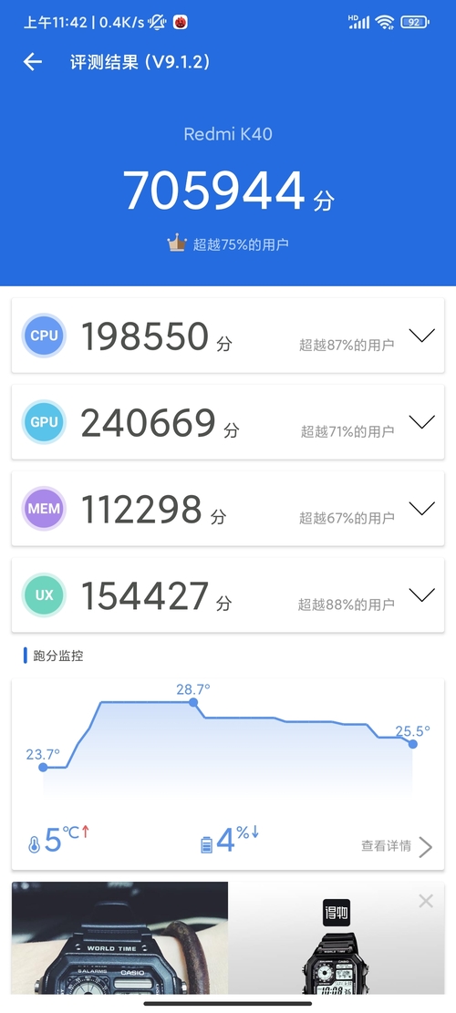 Redmi K40安兔兔跑分（v9.1.2）