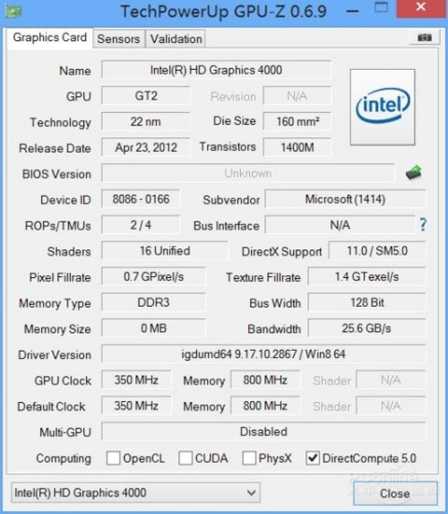 微软Surface Pro(64G)GPU信息