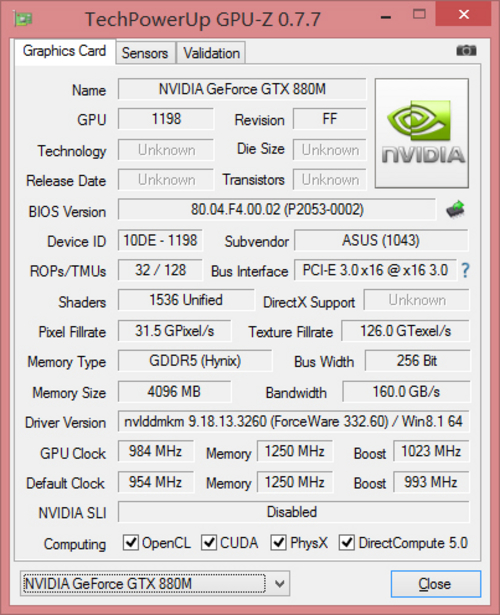 华硕G750Y47JZ(32GB/1.5TB/512GB)