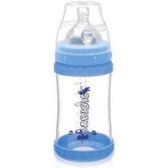 贝儿欣8安士宽口径玻璃奶瓶连温感保护环(粉蓝色)