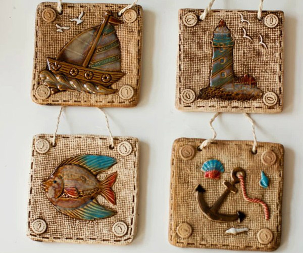 阑珊树地中海装饰陶瓷挂画手工制品