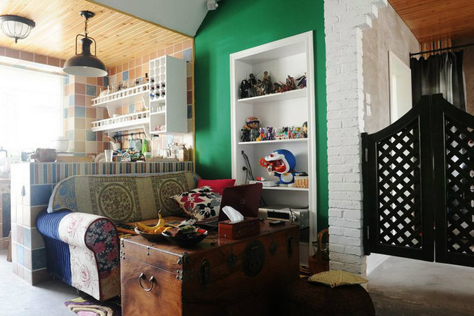  50平美式乡村地小户型厨房沙发装修效果图2014图片
