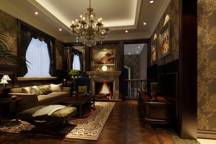 美式风格别墅客厅设计效果图