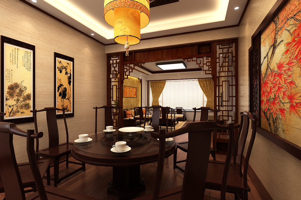 370平米新中式风格别墅餐厅装修效果图
