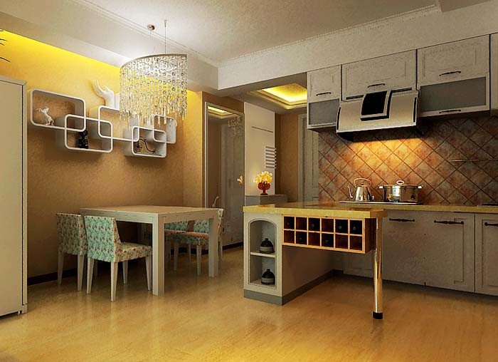 53平米中式单身公寓厨房餐厅装修效果图