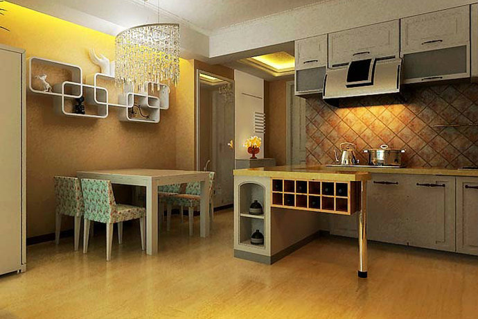 53平米中式单身公寓厨房餐厅装修效果图2014图片