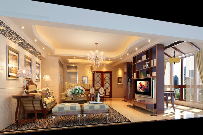 现代风格三室两厅客厅装修效果图2014图片