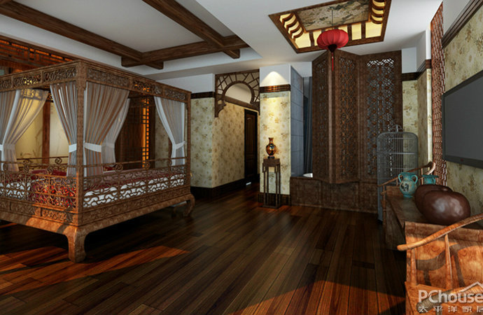 中式古典主义四居室卧室装修效果图