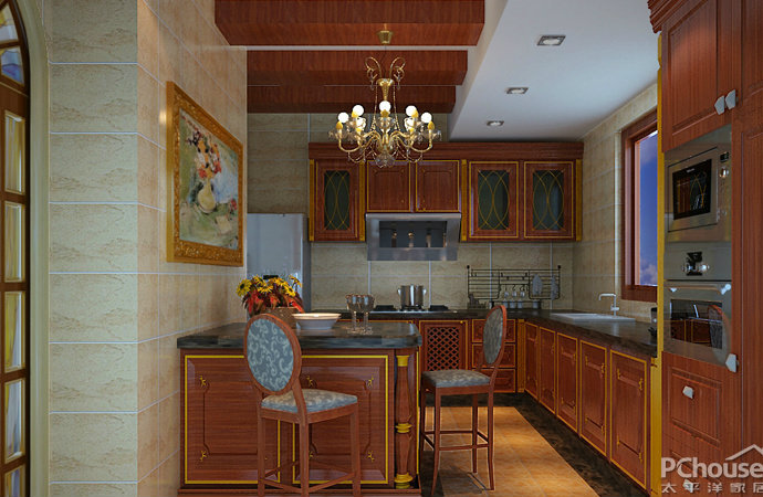 奢华欧式风格别墅厨房装修效果图