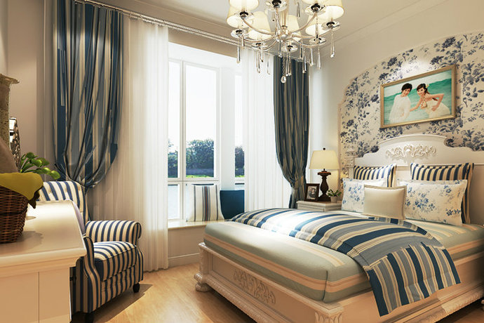 地中海风格清新典雅大户型卧室装修效果图