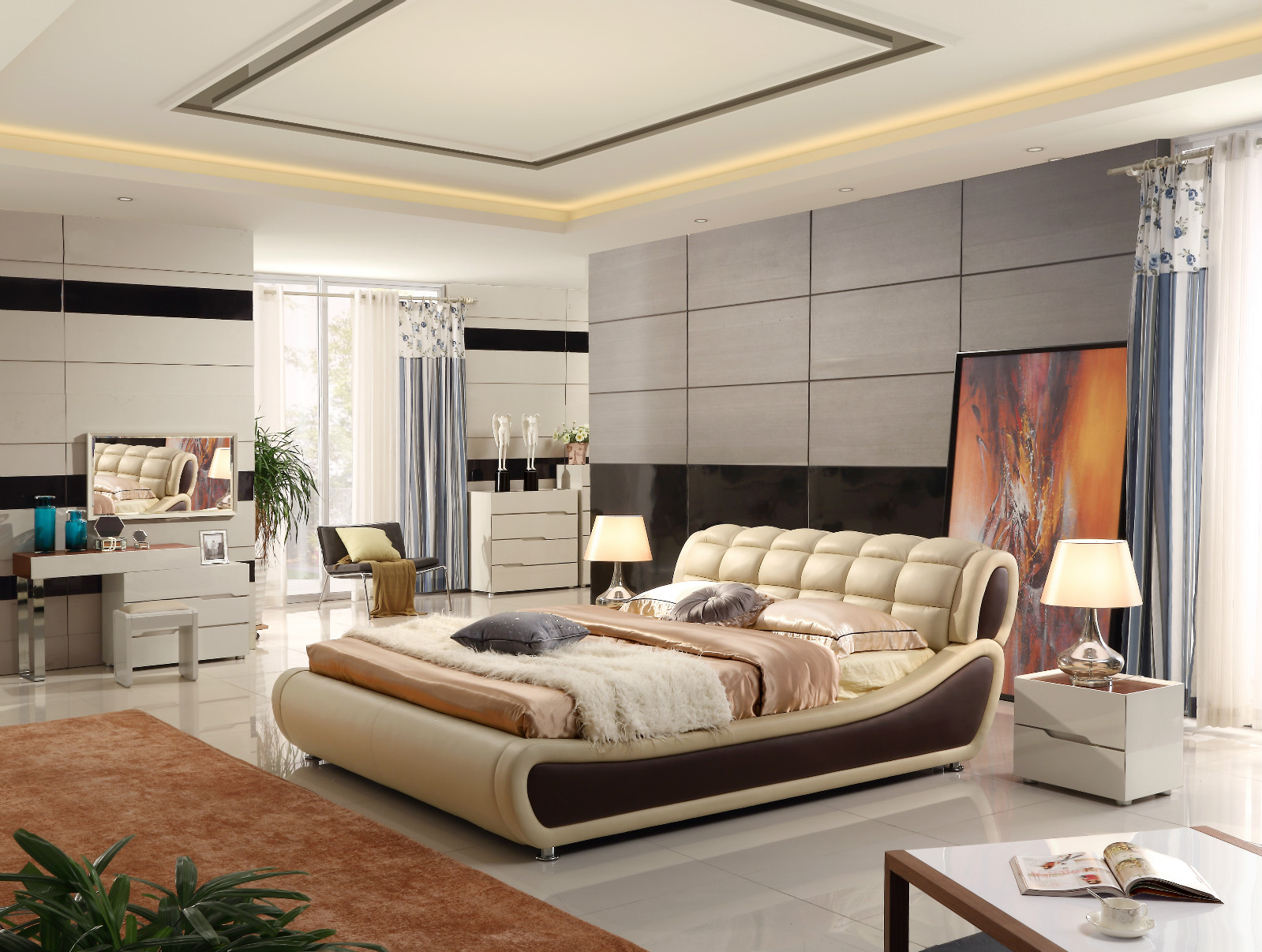 现代简欧风格大户型客厅卧室装修效果图