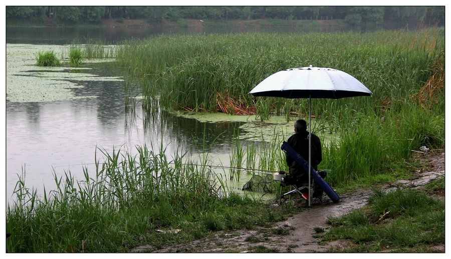 雨中的钓鱼人