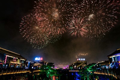 2019年2月春节正定古城的电子烟花秀