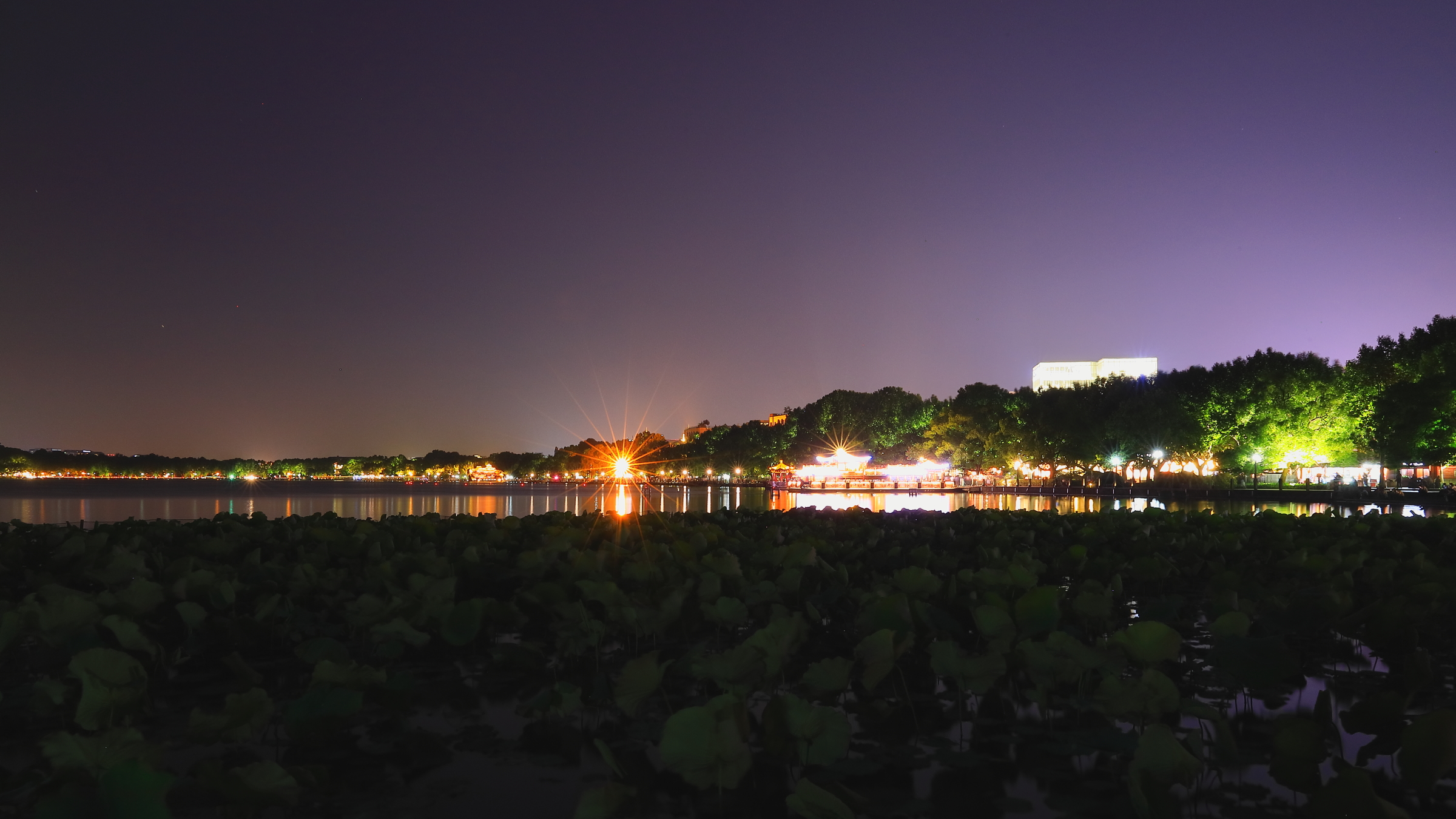 西湖夜景 真实图片