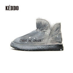 KEDDO keddo冬季保暖防滑学生新款短靴子女平底保暖短筒雪地靴女皮毛一体棉靴