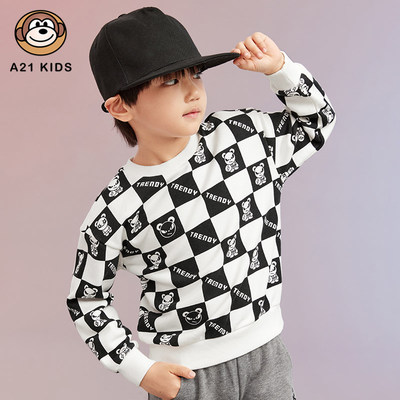 A21 Kids 男童格子针织 宽松圆领卫衣