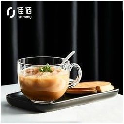 佳佰 早餐杯牛奶燕麦片杯大肚杯加厚耐热钢化玻璃杯带盖带勺