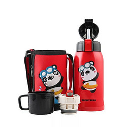 BEDDYBEAR 杯具熊 3D浮雕红熊猫（免费刻字）儿童保温杯带吸管儿童水杯316不锈钢 600ml