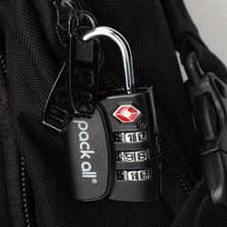 pack all旅行密码锁三键TSA锁旅行拉杆箱防盗锁密码门锁背包挂锁 黑色