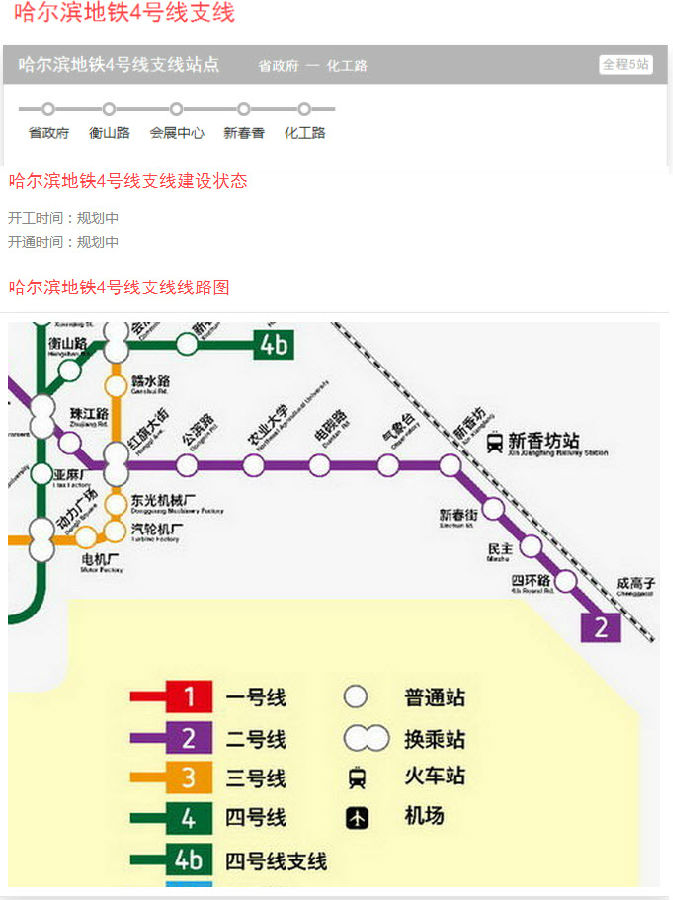 哈爾濱地鐵4號線支線規劃圖