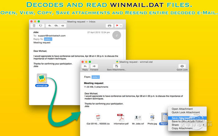 Winmail Reader Lite : Open winmail.dat files Mac版 截图1