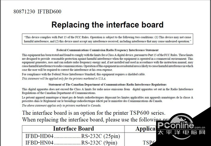 TBD600 Replacing the interface board打印机英