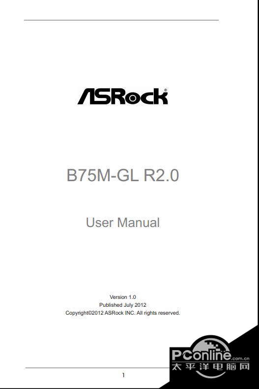 Asrock华擎B75M-GL R2.0主板说明书英文版 正