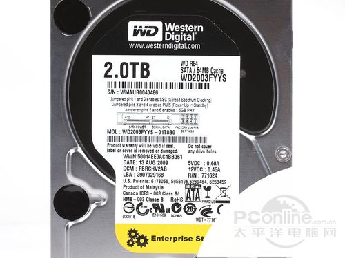 西部数据 RE4系列 2TB 7200转 64MB SATA (WD2002FYPS)