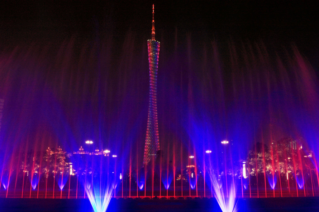 花城廣場音樂噴泉夜景(廣州亞運期間)