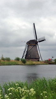 荷兰 小孩堤防村风车