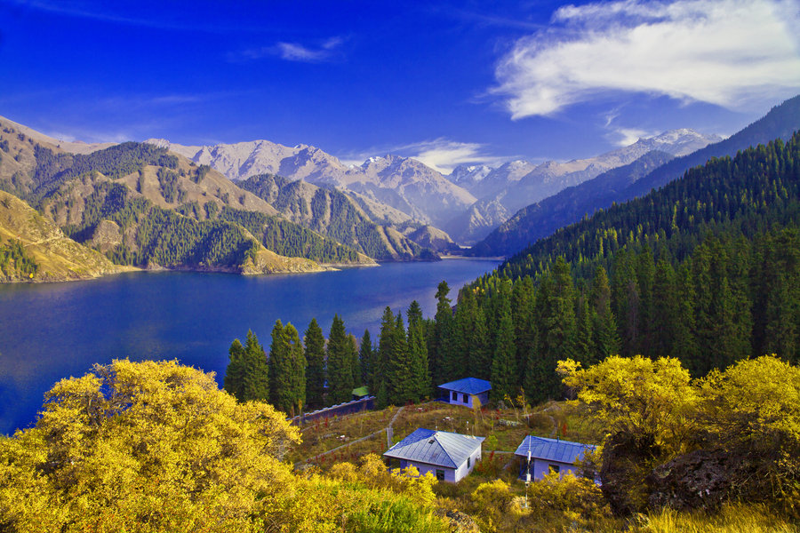 天山天池八景图片