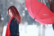 雪中的红雨伞