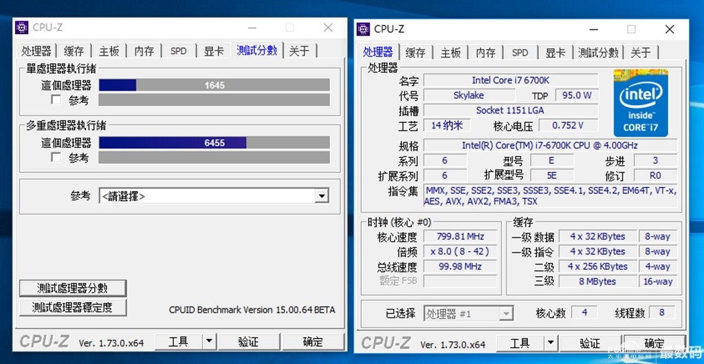 新版本的cpu-z有cpu跑分功能了,真心赞,有单核成绩和多核成绩,还